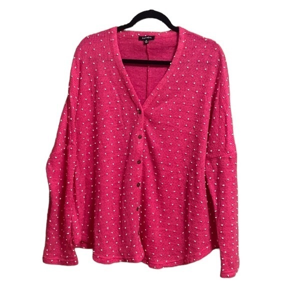 Racheal Women's 1X Hot Pink Barbie Button Down Sweater Shirt‎ Cardigan - Picture 1 of 7